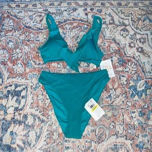 Becca Rebecca Virtue Ruffle Bikini Top + Angela French Cut Bottoms Jasper M NWT